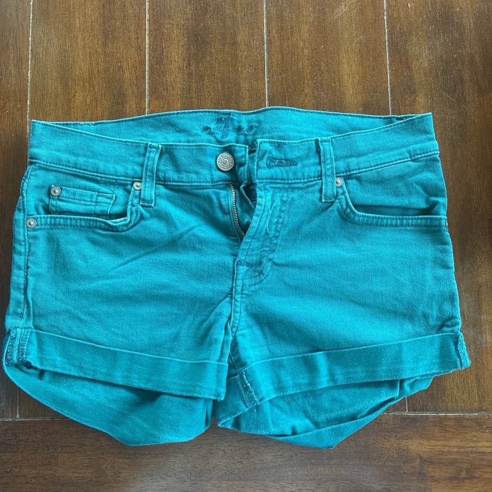 Seven Women’s Teal Denim Roll-Cuff Shorts